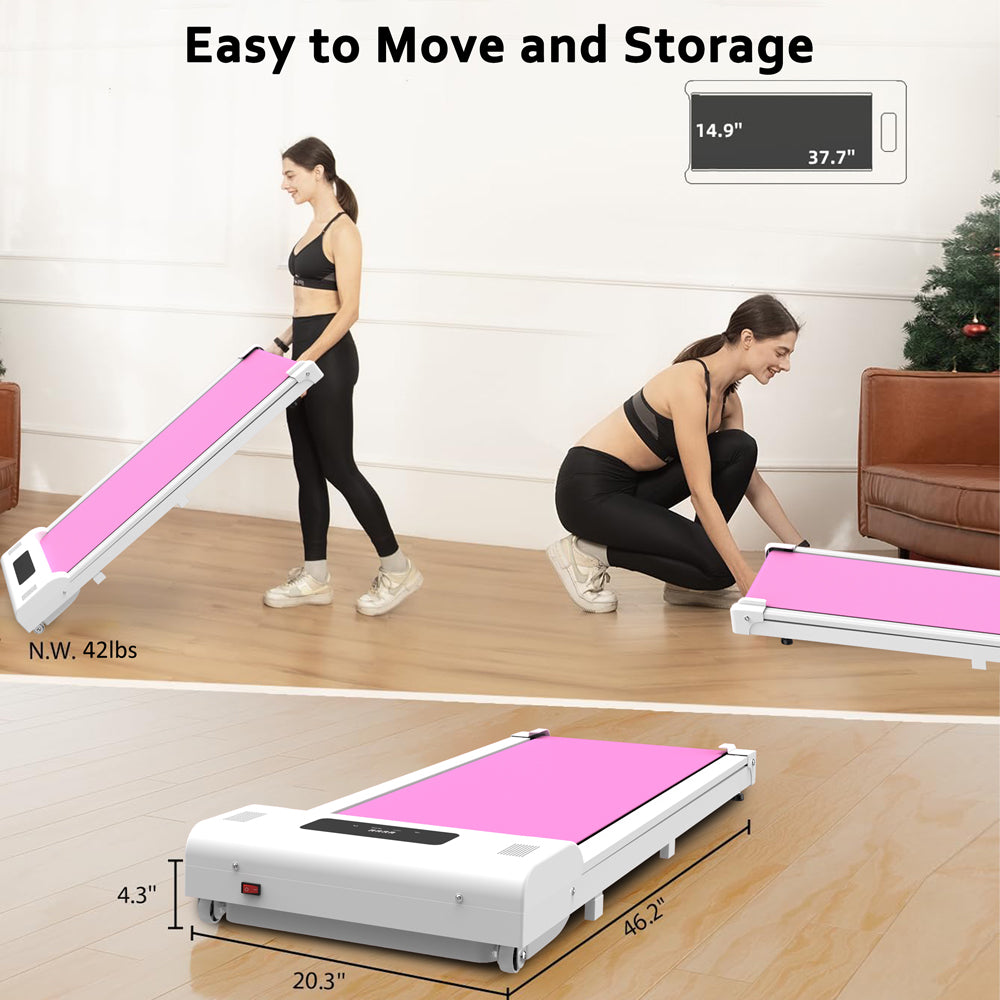 Pink Under Desk Walking Pad Treadmill With Remote